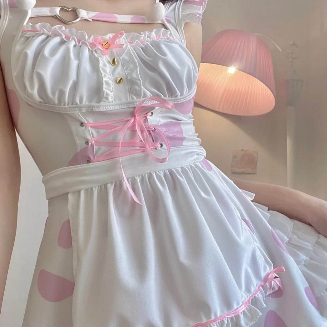 Cutie Sexy Rabbit Bunny Trap Polka Dot Pink Pastel Maid Cosplay Dress Cutie Sexy Rabbit Bunny Trap Polka Dot Pink Pastel Maid Cosplay Dress