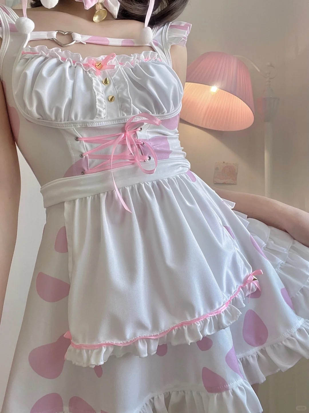 Cutie Sexy Rabbit Bunny Trap Polka Dot Pink Pastel Maid Cosplay Dress - Sugarplum Store