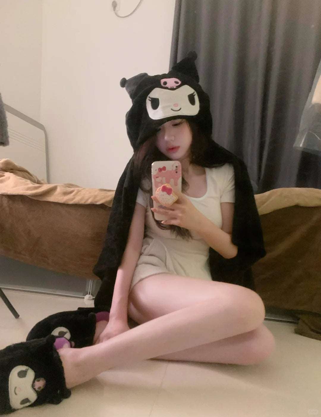 Cartoon Pink Kitty Melody Purple Devil CInnamon Dog Hooded Shawls Blanket Pajama Wrap