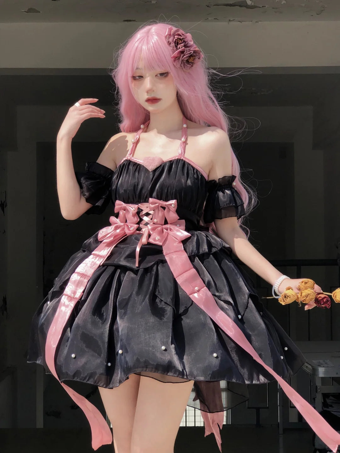 Cookie Lolita Floating Star Black Pink Bow Prom Dress Sugarplum Store Cookie Lolita Floating Star Black Pink Bow Prom Dress Sugarplum Store