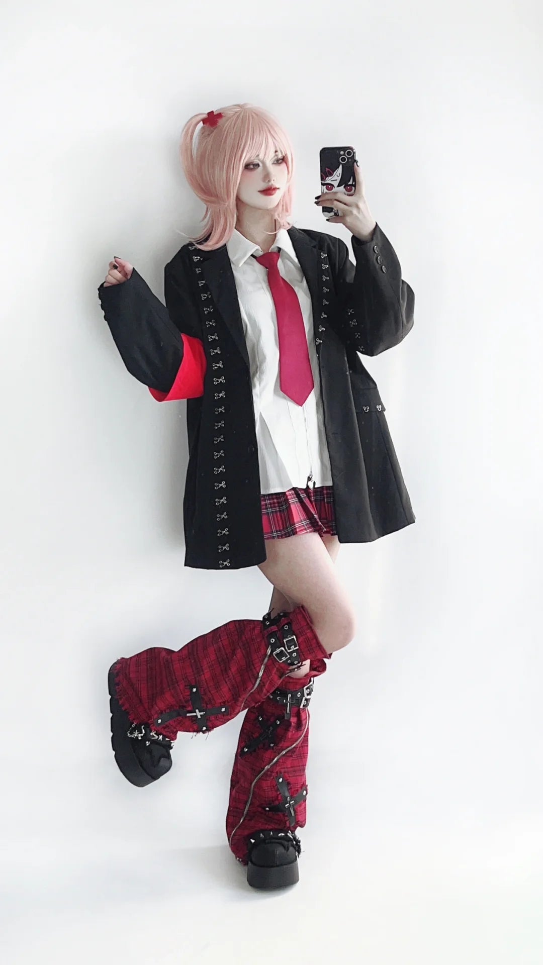 Pocket Cat Cross Black White Red Plaid Teal Leg Warmers - Sugarplum Store