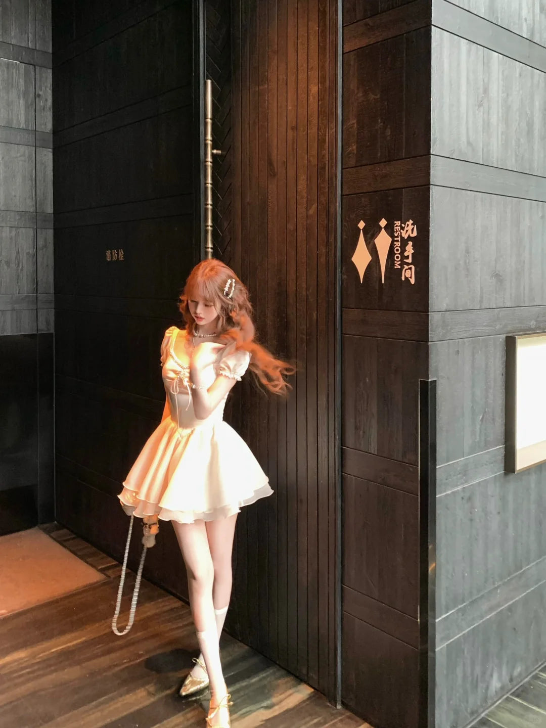 Lazy Girl Dreamy Rhinestone Cream Puff Sleeve Dress - Sugarplum Store