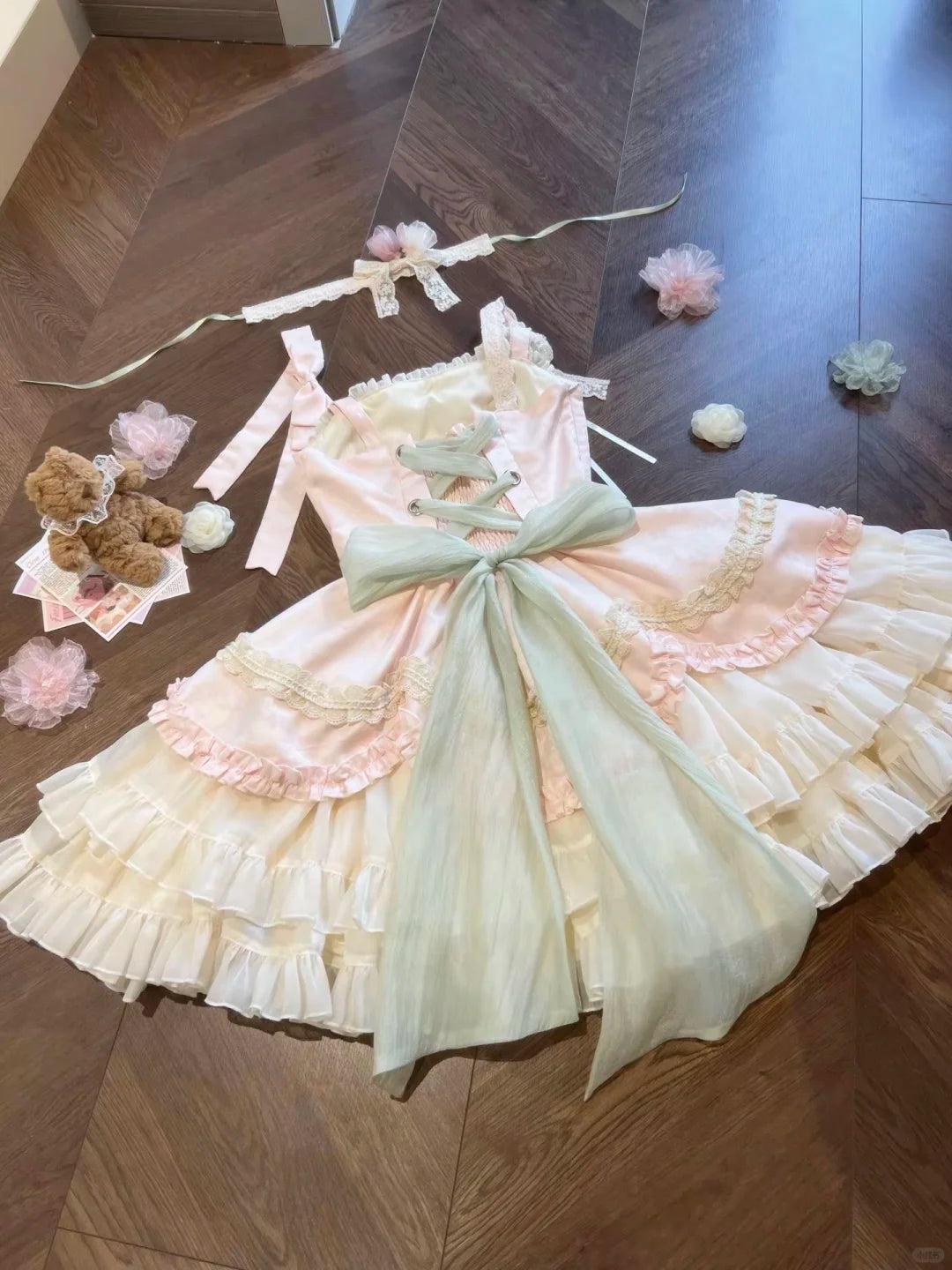 Platycodon Girls Summer Garden Pink Green Lolita Dress - Sugarplum Store