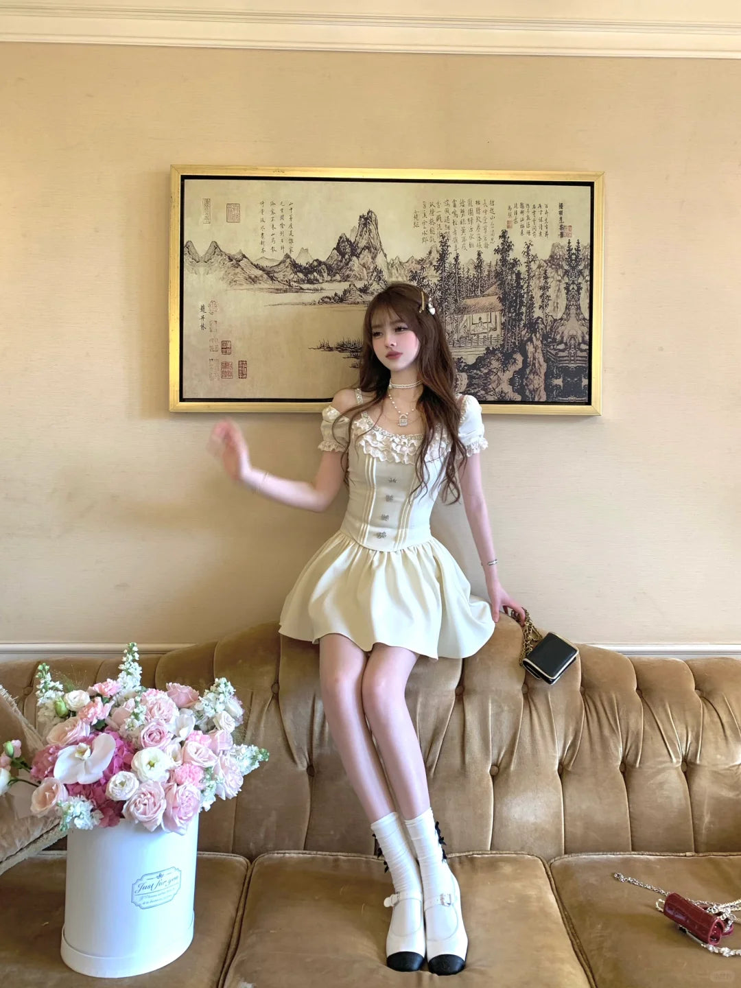 Lazy Girl Confession Balletcore Cream Top & Skirt Two Piece Set - Sugarplum Store