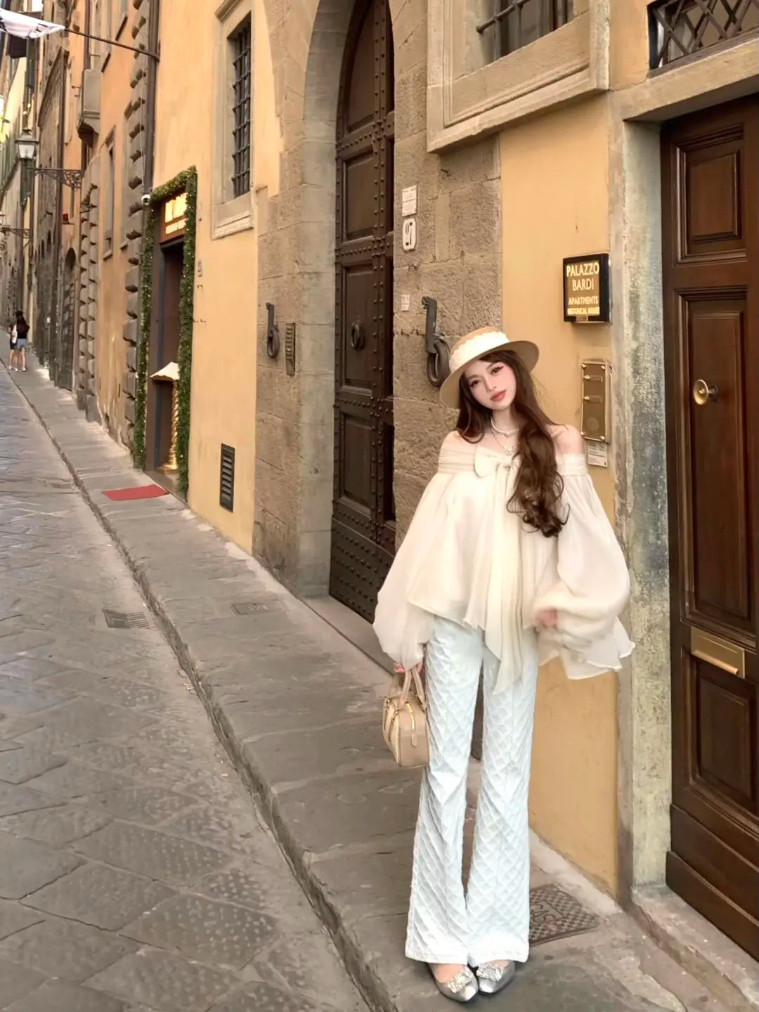 Lazy Girl Roman Holiday Off Shoulder Cream Top - Sugarplum Store