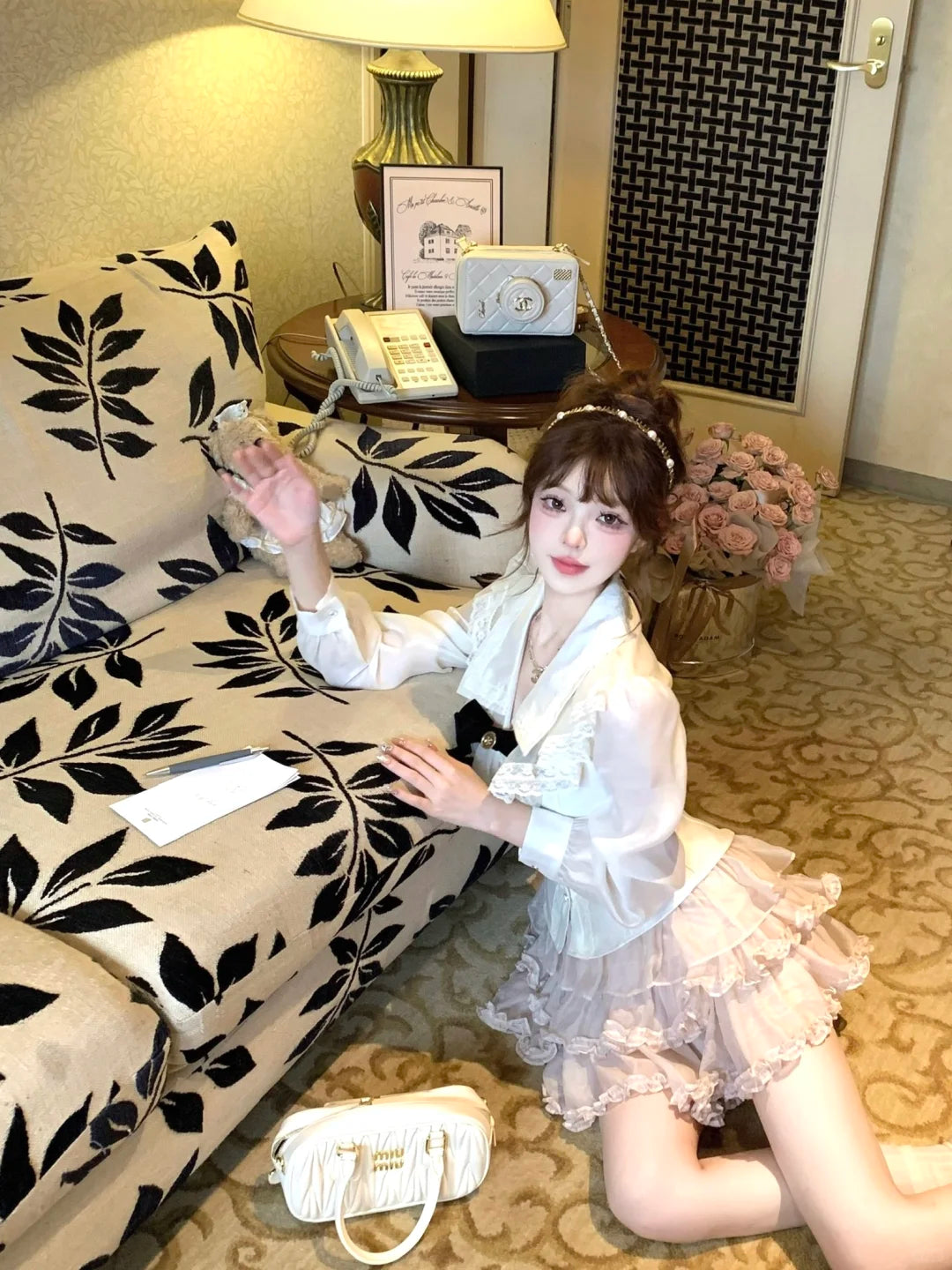 Lazy Girl Private Collection White Blouse Top & Skirt Two Piece Set - Sugarplum Store