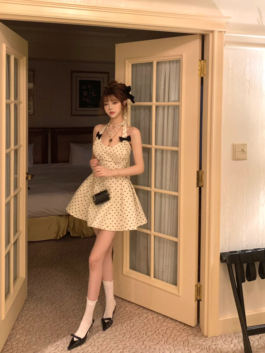 Lazy Girl Monroe Pink Cream Polka Dot Dress - Sugarplum Store