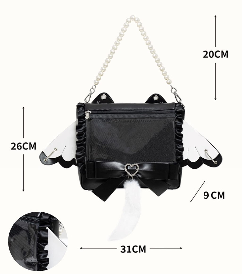 Sweet Lady Dream Meow Cat Tail Wings Black Backpack Bag - Sugarplum Store