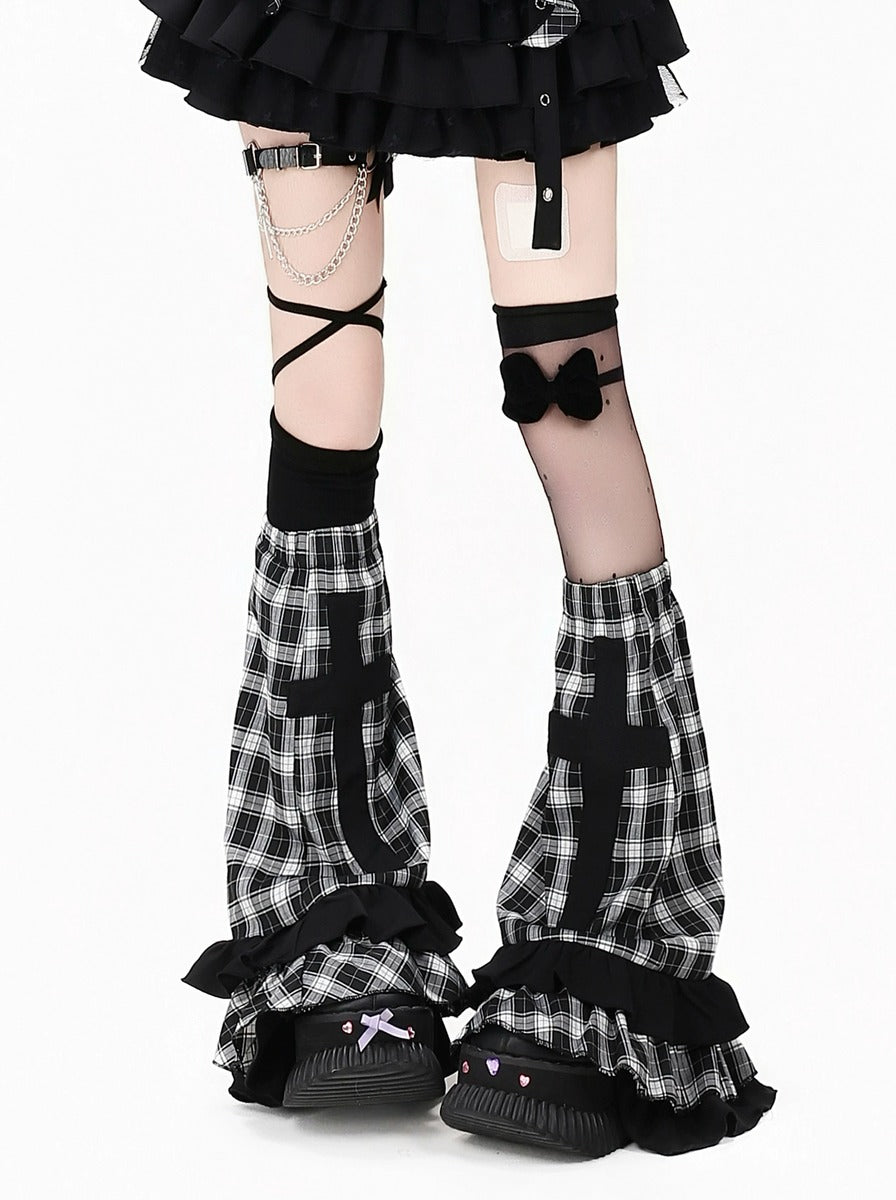 Crazy Girl Heartbeat Prologue Plaid Black Shirt Skirt Leg Warmers Three Piece Set