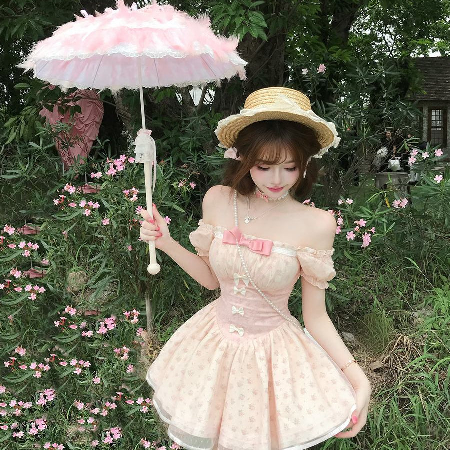 Creamy Cute Pink Mist Rose Pink Off Shoulder Dress – Sugarplum Store