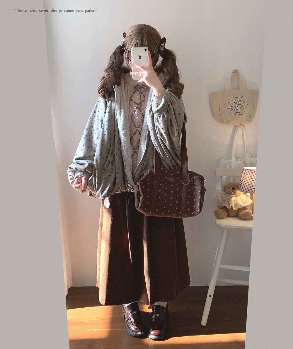 Dormir Doll Mori Girl Earth Tone Cream Gray Brown Hoodie Jacket