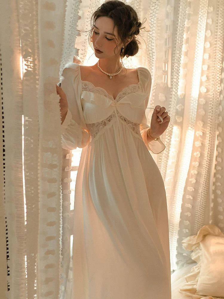 Elegant Lace White Purple Beige Pink Blue Victorian Nightgown Nightdre – Sugarplum Store