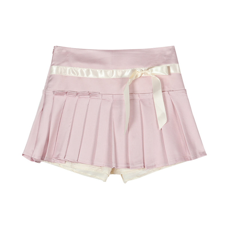 Serendipity Coquette Ribbon Lace White Cardigan & Blue Camisole & Pink Pleated Mini Skirt Three Piece Set - Sugarplum Store