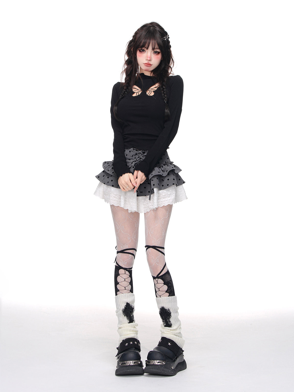 Young Eyes Wild Butterfly Bodycon White Black Red Top - Sugarplum Store