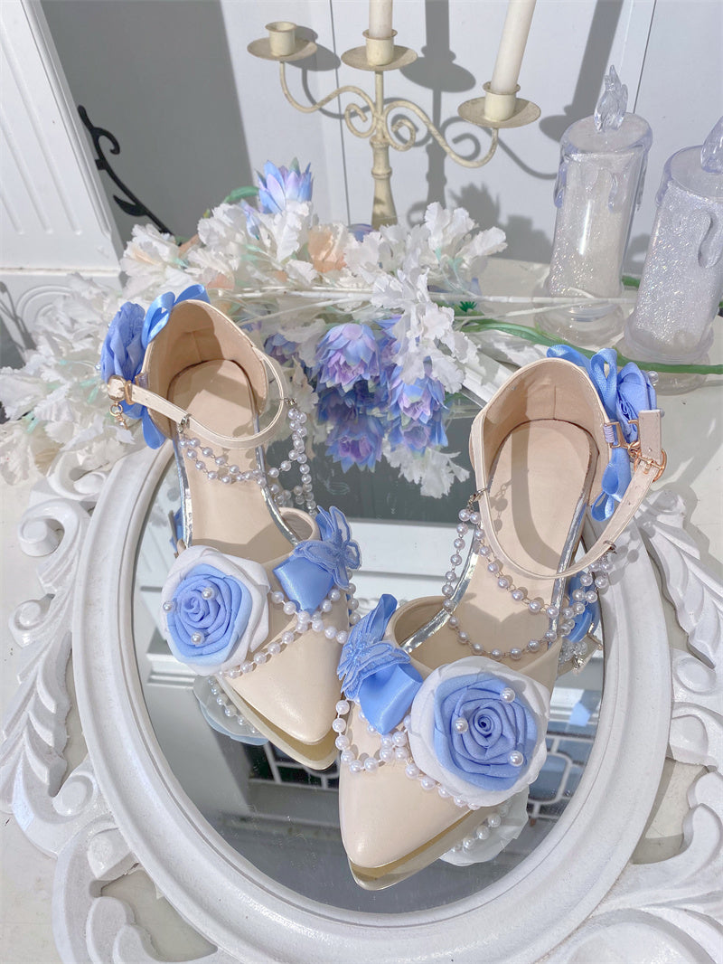 Dream Dwelling Love Goddess Rose Weddings Pink Blue White Green High Heels Shoes - Sugarplum Store