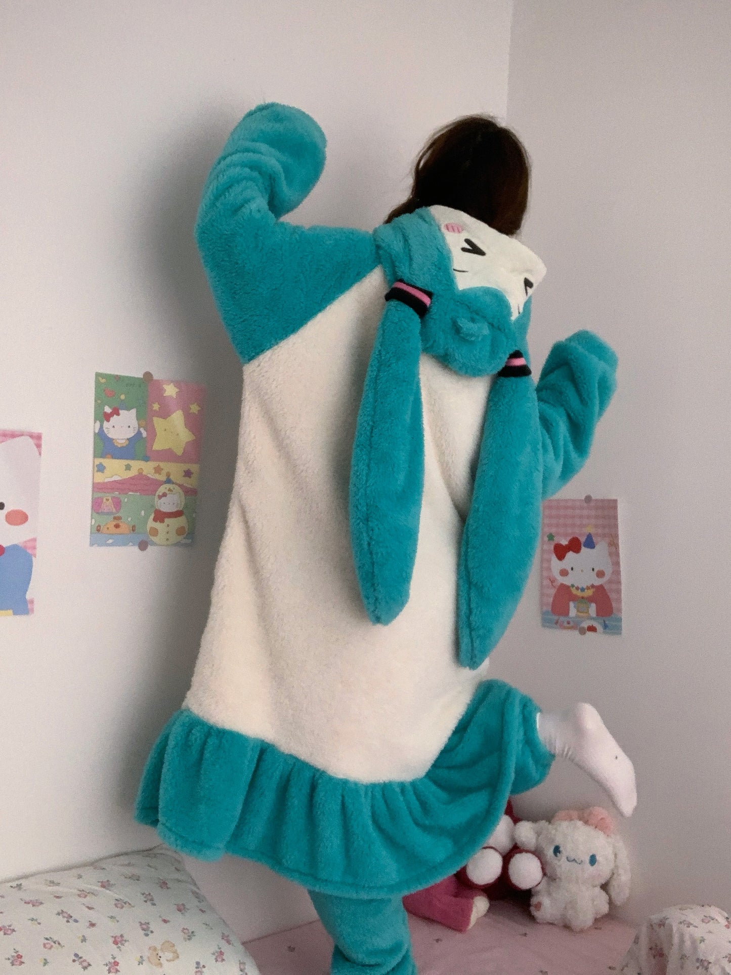 Miku Twintails Green Winter Pajamas Hooded Top & Pants Two Piece - Sugarplum Store