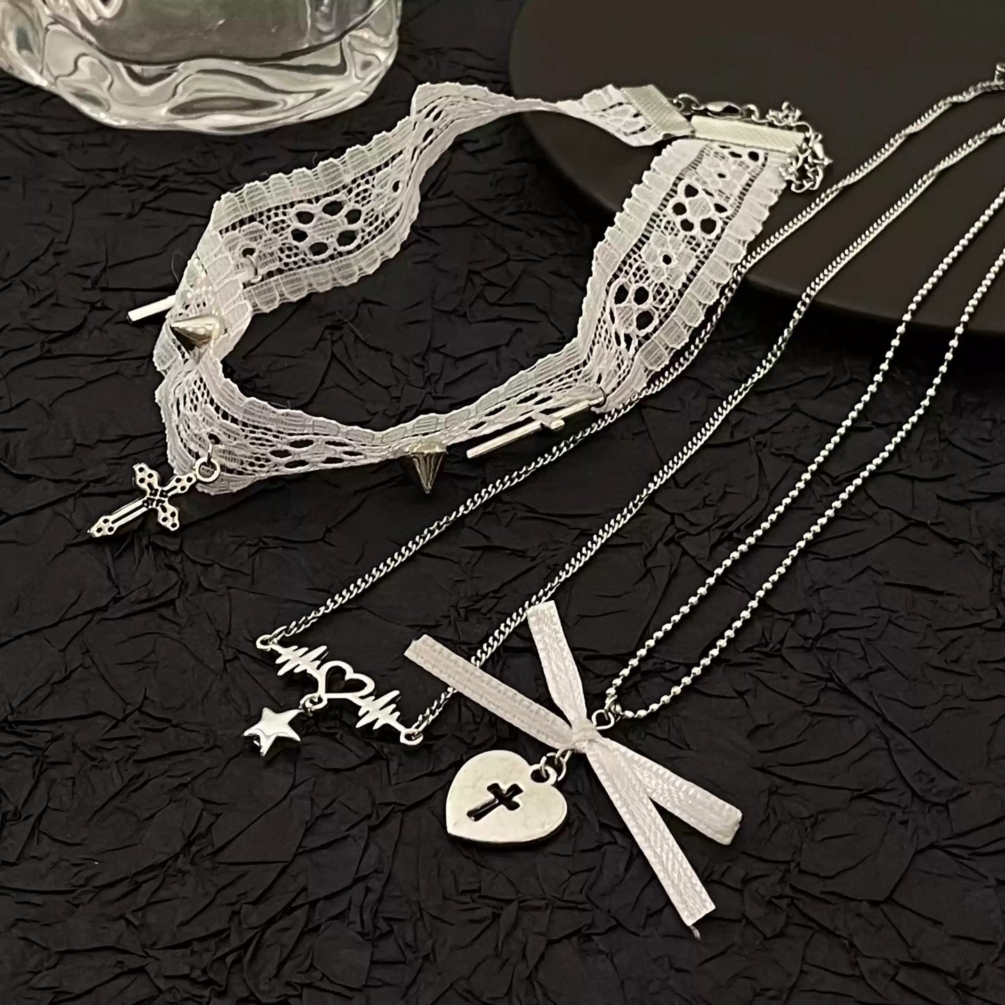 Triple Love Cross White Silver Necklace - Sugarplum Store