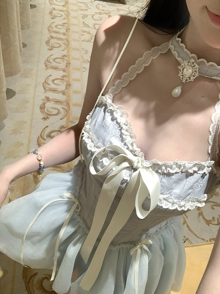 Creamy Cute Ballet Spring Blue & Pink Dress - Sugarplum Store