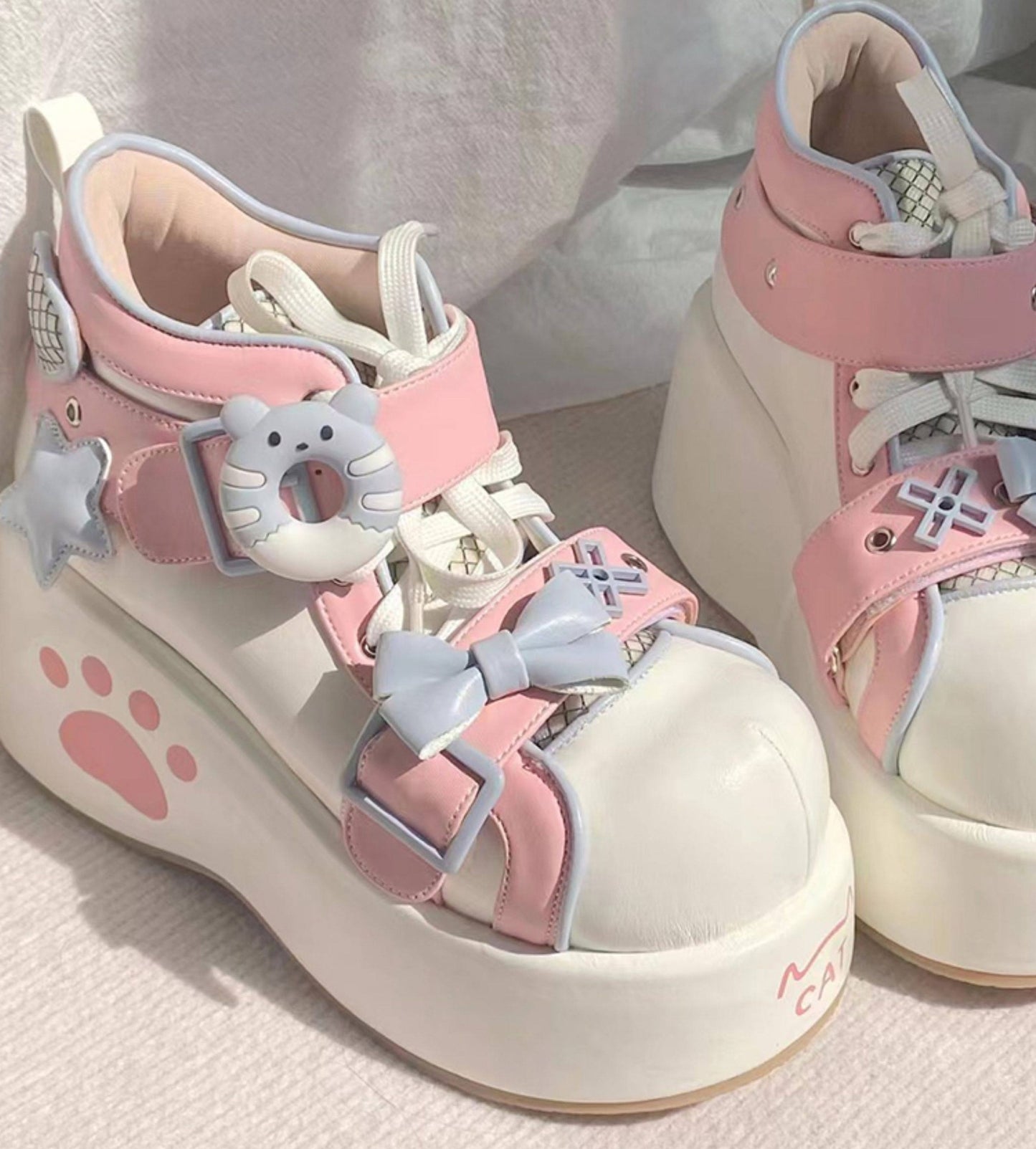 Moeka Chan Blue Pink Paw Lolita Princess Thick Sole Shoes