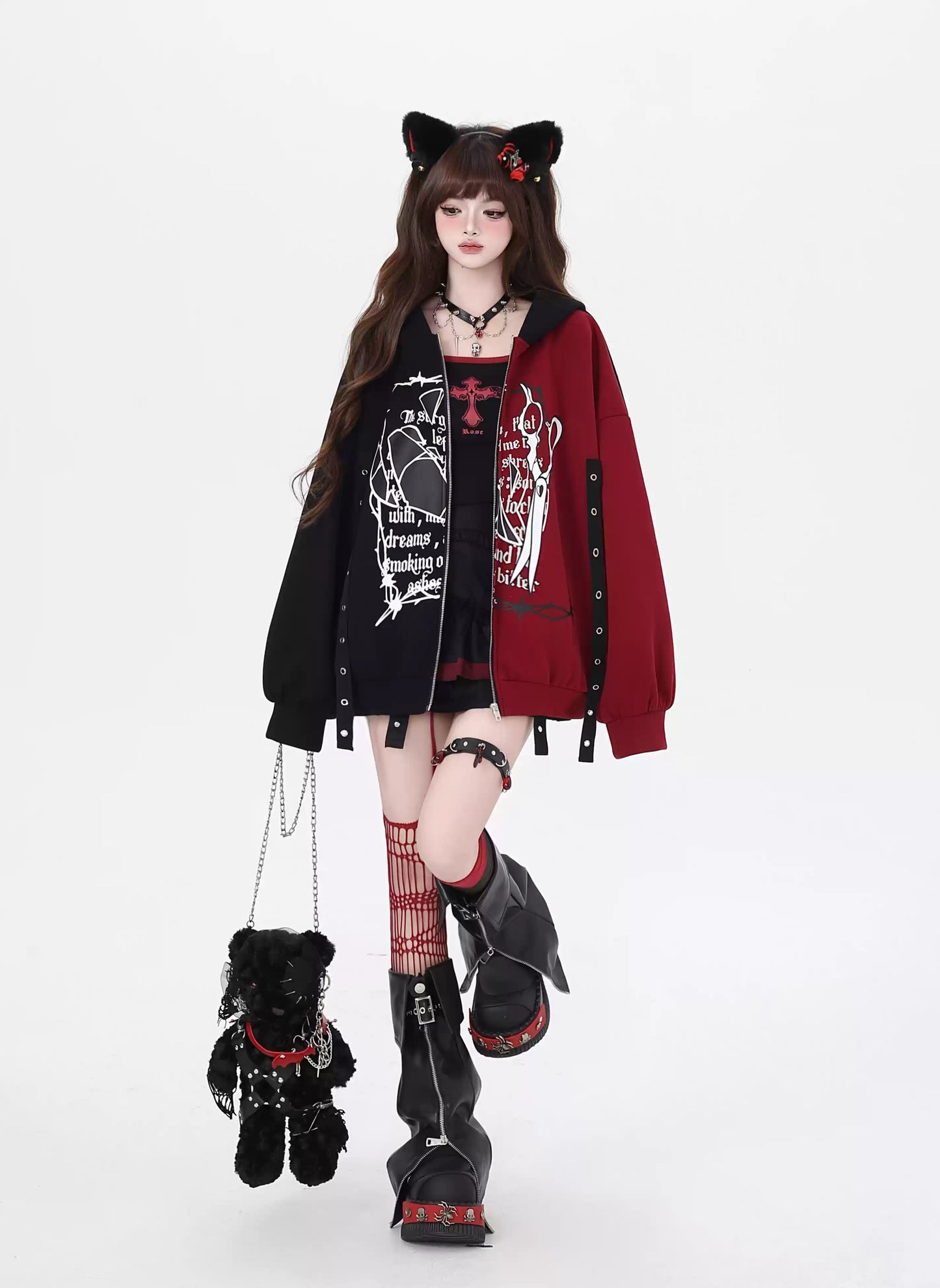 Crazy Girl Scissors Heart Pink Black Red Jacket Hoodie - Sugarplum Store