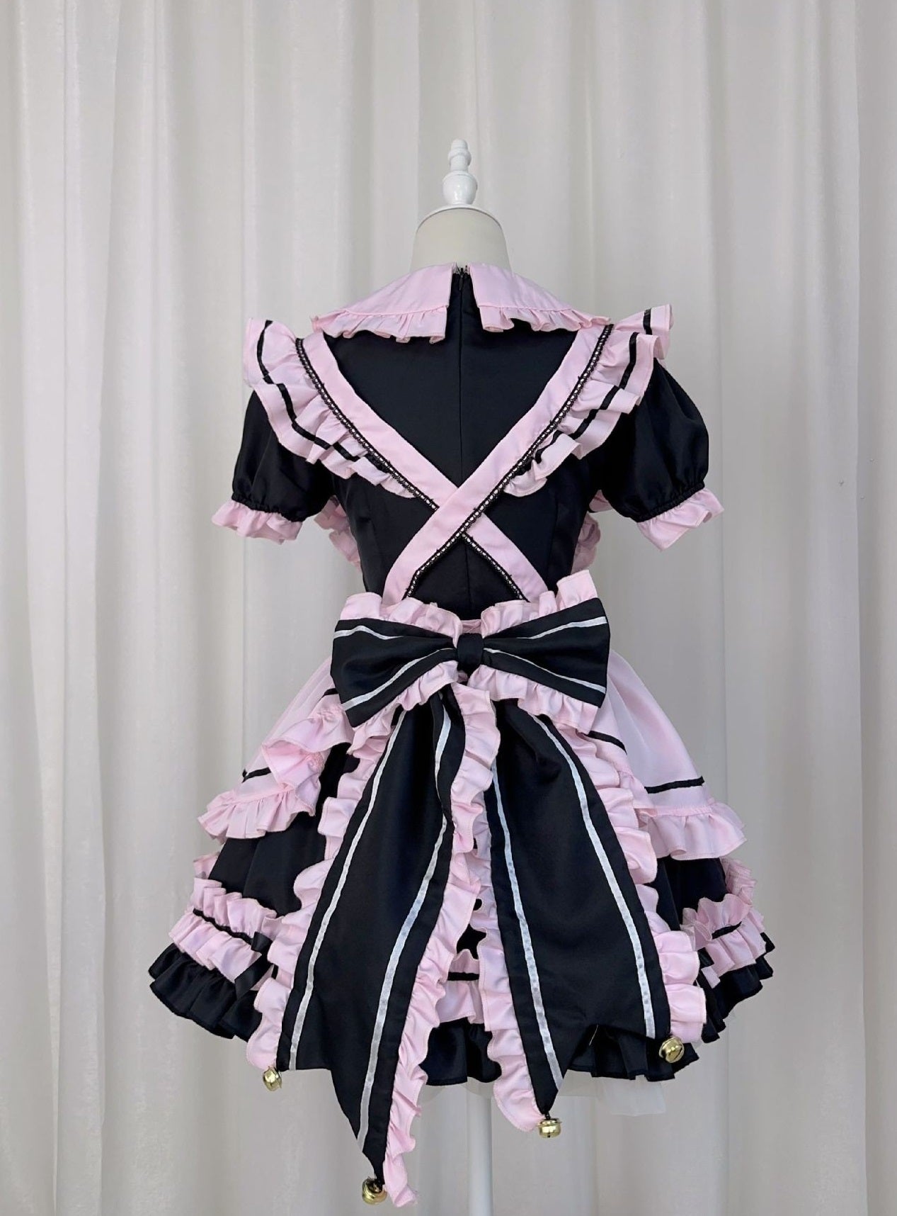 Cute Pink Black Lolita Cosplay Ruffle Maid Dress - Sugarplum Store
