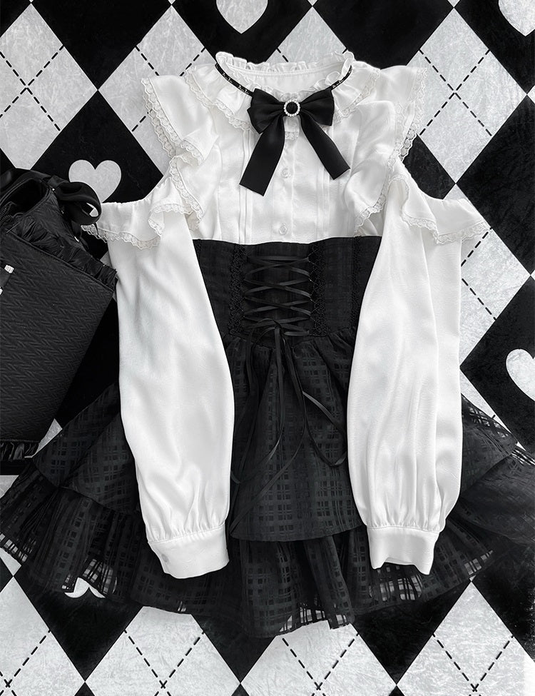 Blackberry Rite Cream Blouse & Black Skirt Two Piece Set - Sugarplum Store