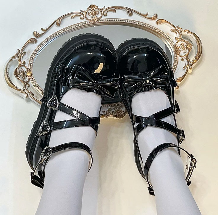 Meow Meow Heart Sweetheart Bubble Pink Black White Mary Jane Shoes - Sugarplum Store