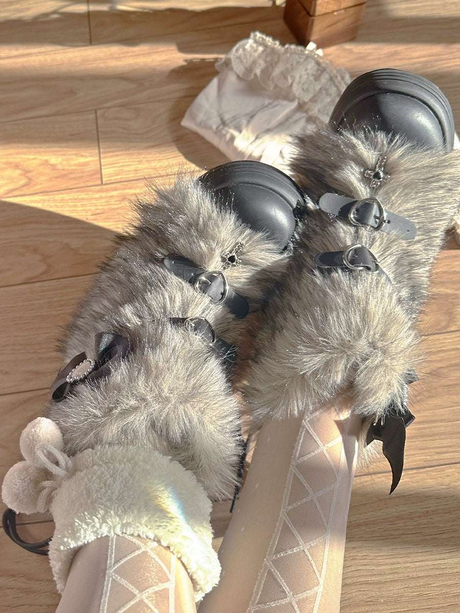 Pinky Fur White Pink Black Brown Winter Plush Snow Boots