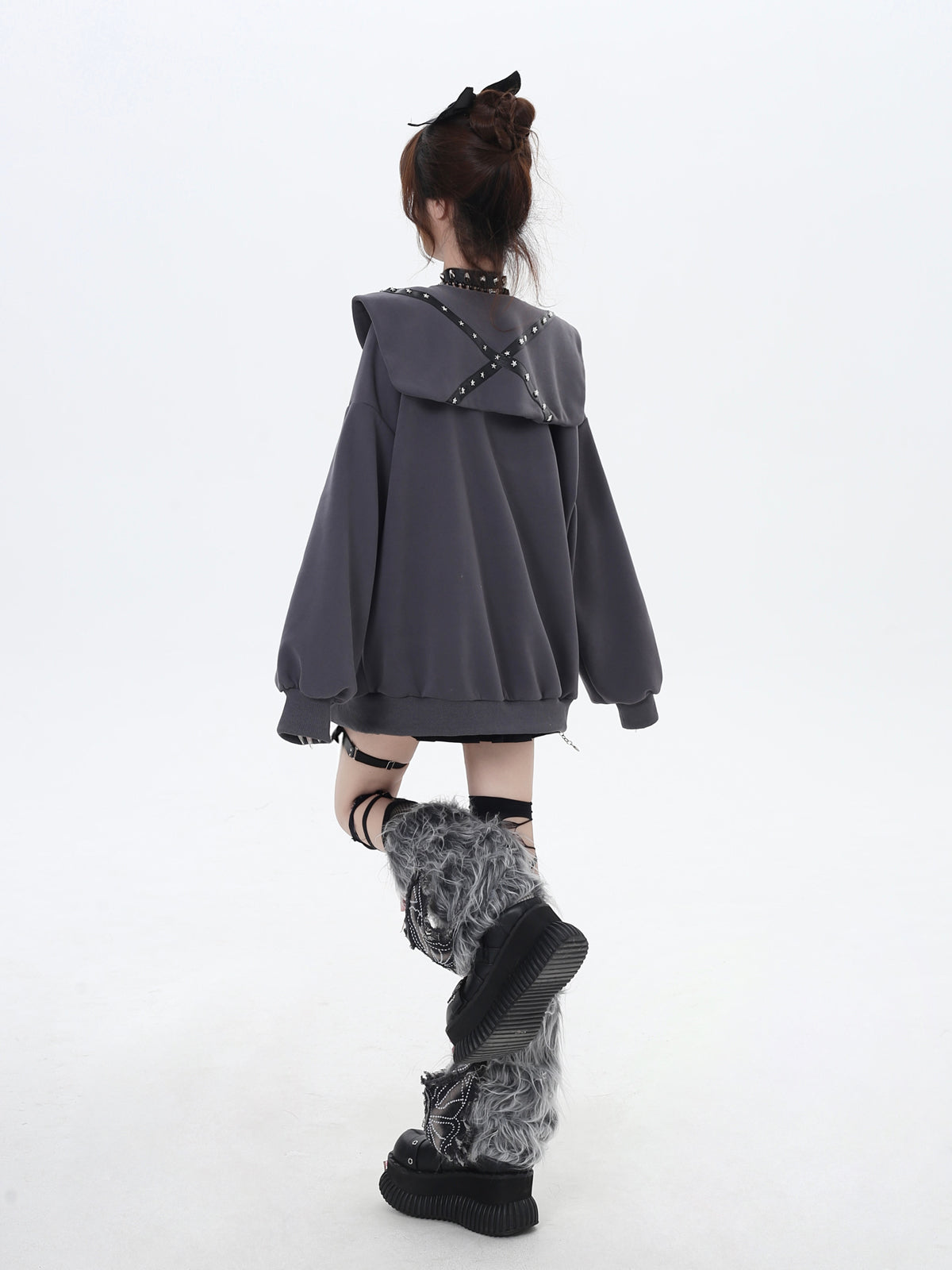 Crazy Girl Starry Night Bow Pink Gray Jacket - Sugarplum Store