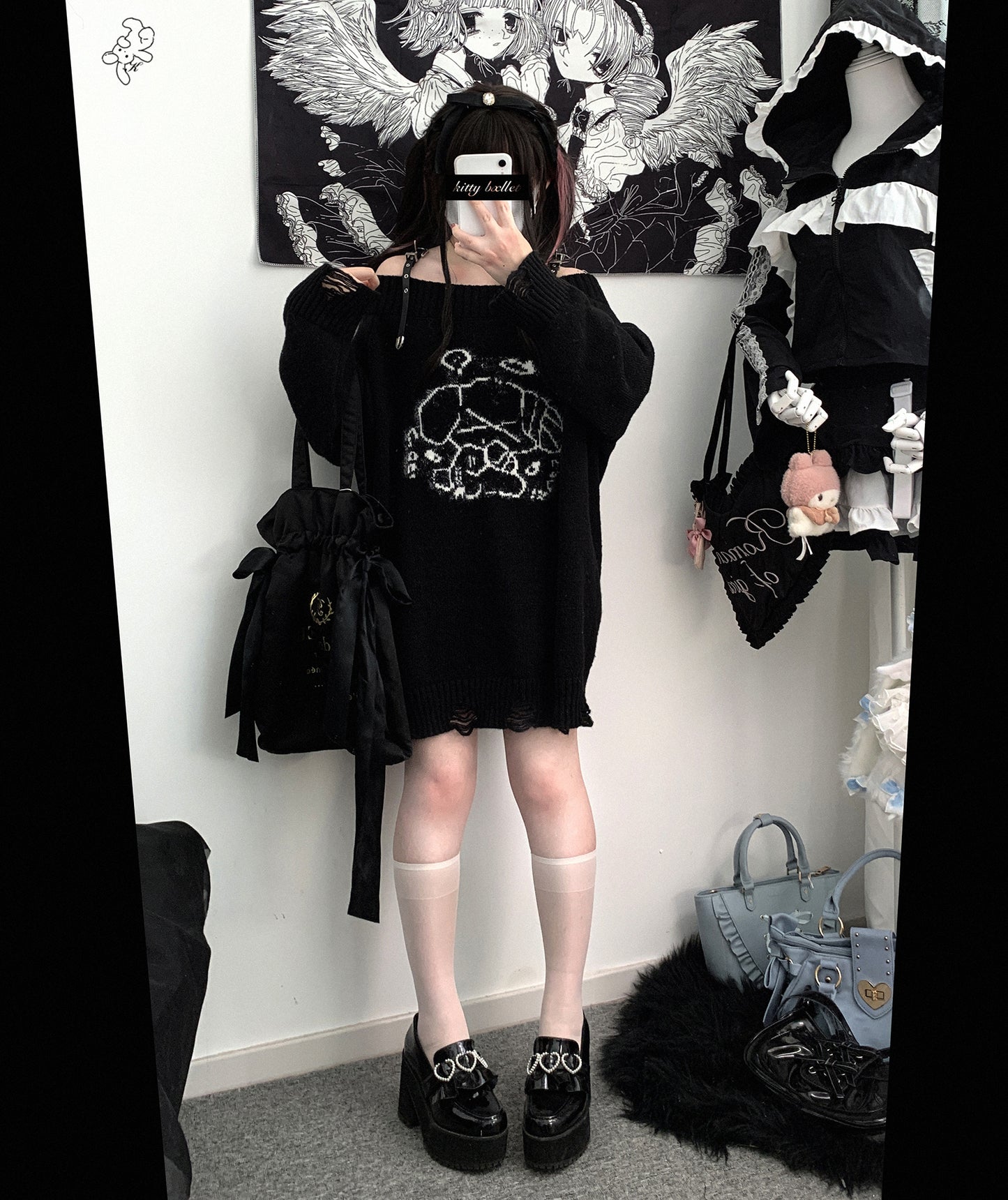 Kitten Bullet Taboo Angel Puppy Gray White Black Sweater - Sugarplum Store