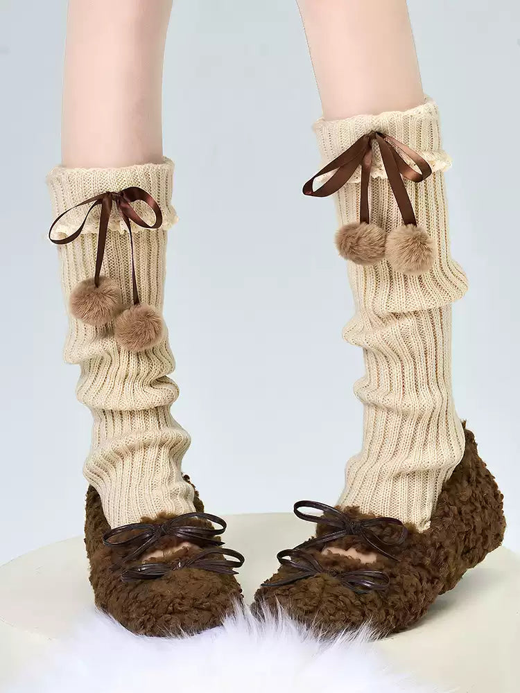 Brown Bear Pompom Balls Knit Leg Warmers – Sugarplum Store Brown Bear Pompom Balls Knit Leg Warmers – Sugarplum Store