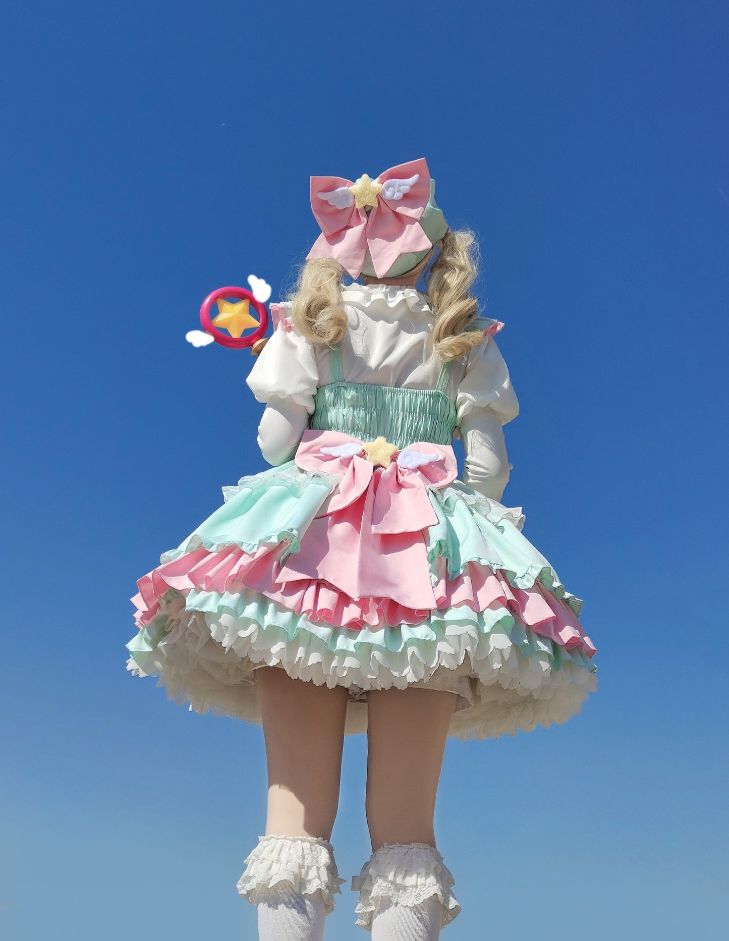 Little Star Wings Anime Magical Girl Lolita Pink Blue Green Purple Strap Dress - Sugarplum Store
