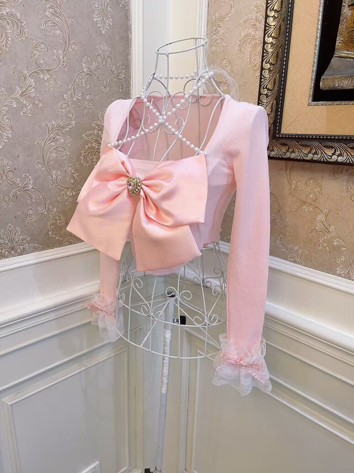 Sweetheart Princess Halter Neck Bow Pink White Black Knit Sweater Top - Sugarplum Store