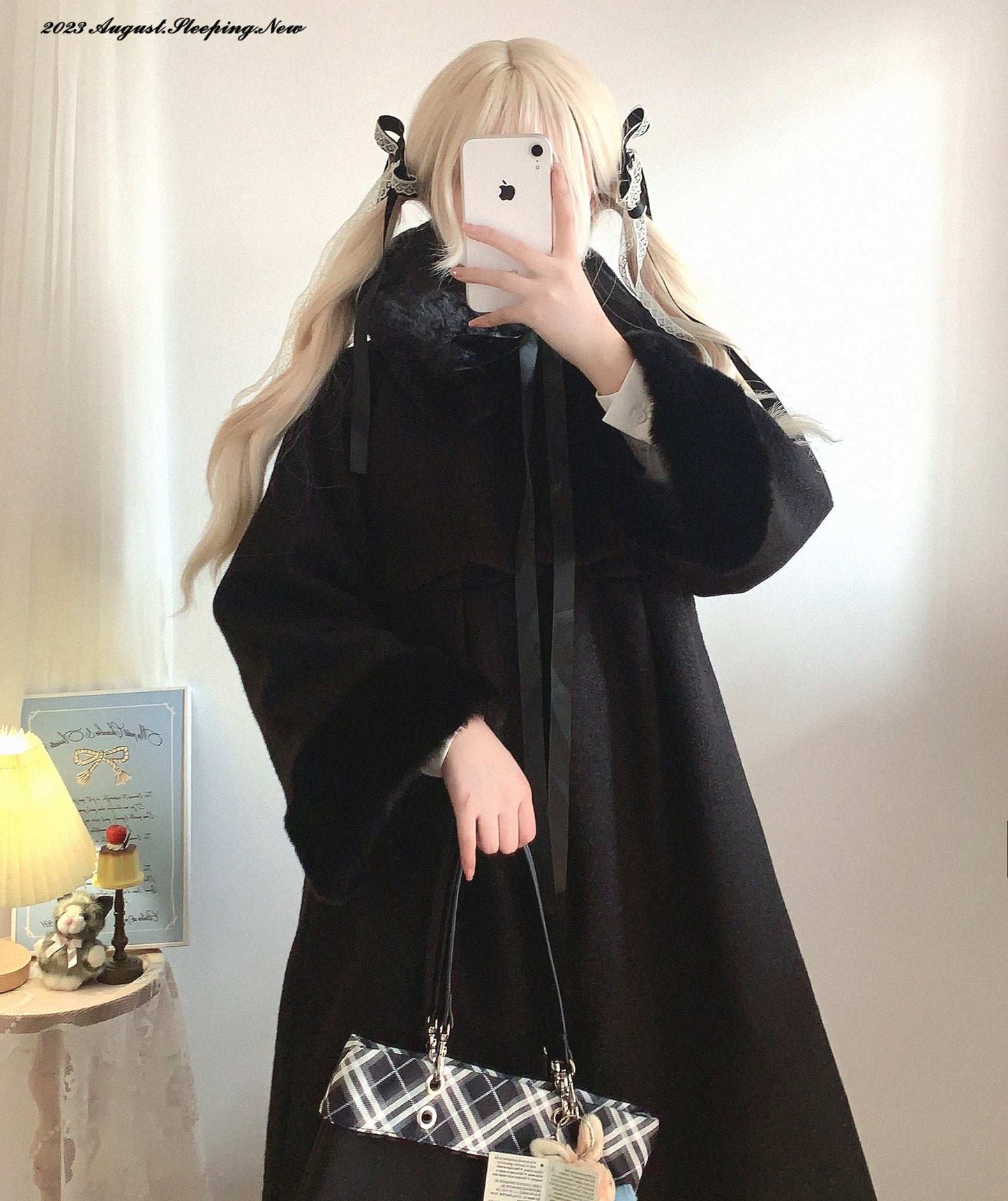 Dormir Doll Lady Retro Pink Beige Black Overcoat