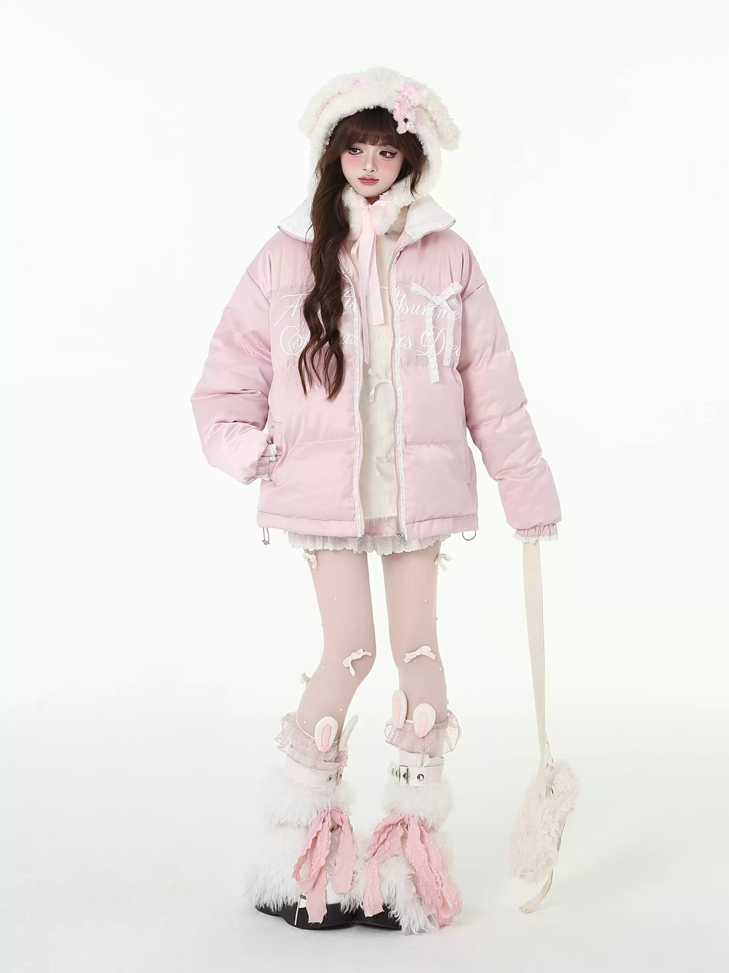 Crazy Girl Coquette Bow Black Pink Puffer Jacket - Sugarplum Store
