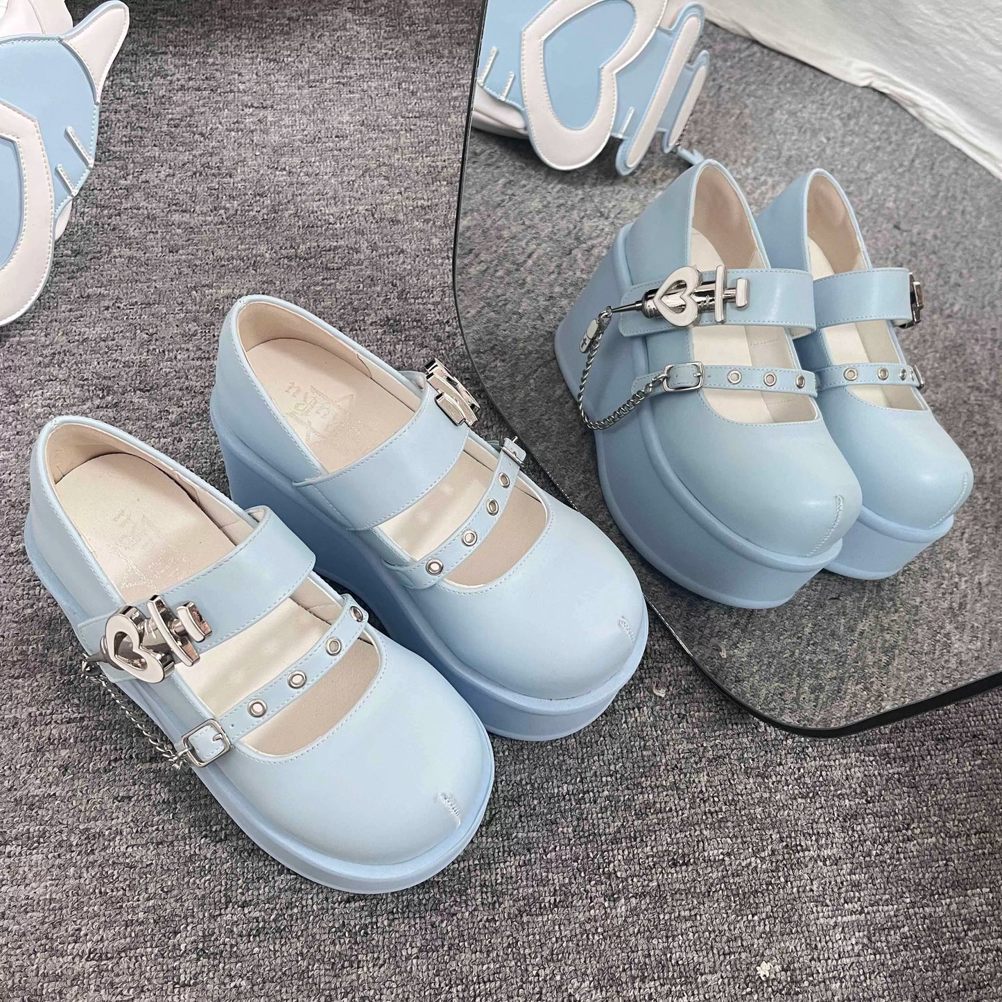 Gururu Love Potion Cross Heart Lolita Pink Blue Purple Mary Jane Shoes - Sugarplum Store
