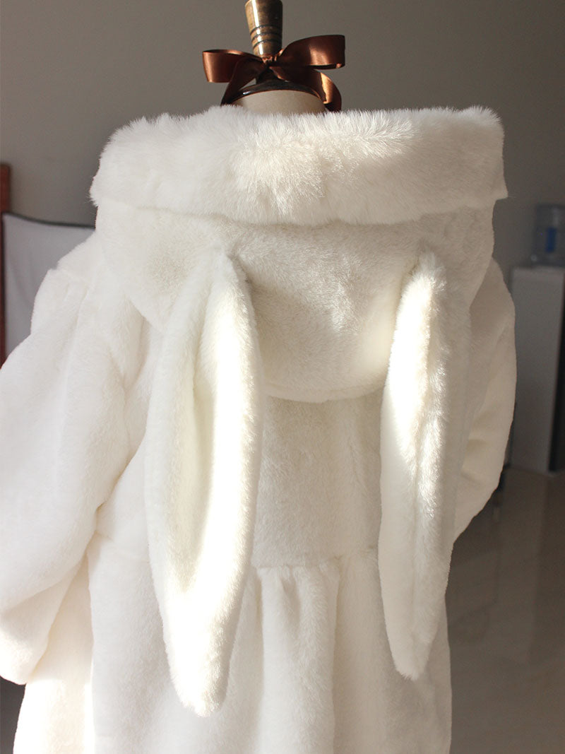 Handmade Lolita Plush Fur White Rabbit Ears Winter Hats - Sugarplum Store