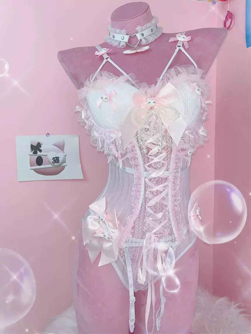 Coquette Sexy Y2K Bow Kitty Lace Bra & Panties Lingerie Two Piece Set Sugarplum Store Coquette Sexy Y2K Bow Kitty Lace Bra & Panties Lingerie Two Piece Set Sugarplum Store