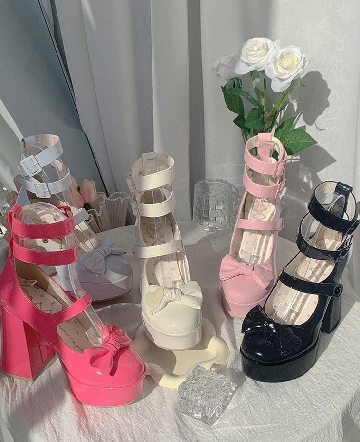 Cheese Mango Sweetheart Classic Luxury Platform Bow High Heels Shoes - Sugarplum Store