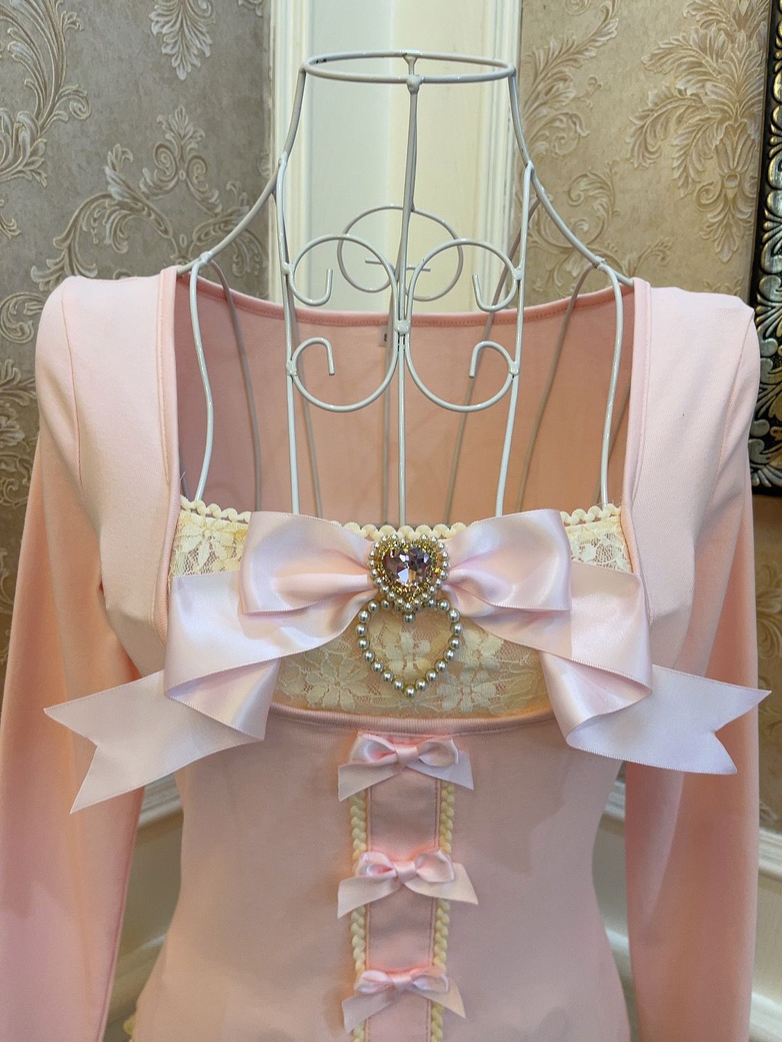 Sweetheart Princess Balletcore Pink Bow Lace Shirt Top & Skirt Two Piece Set - Sugarplum Store