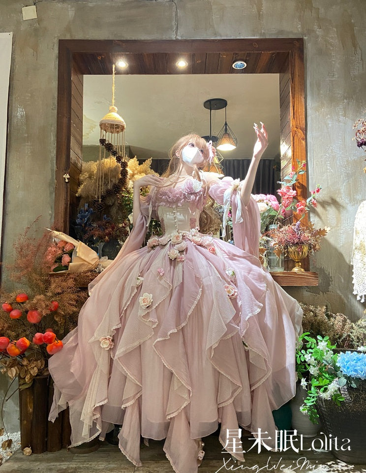 Sleepless Stars Praise of the Flower Goddess Pink & Blue Lolita Dress - Sugarplum Store