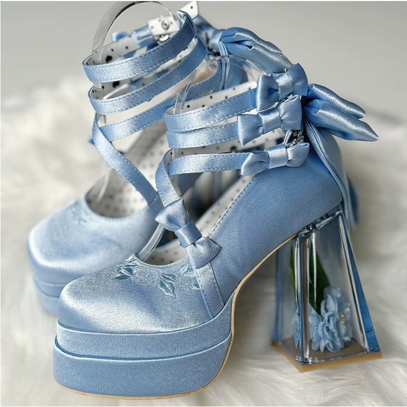 Glass Flower Bad Bear High Heels Shoes - Sugarplum Store