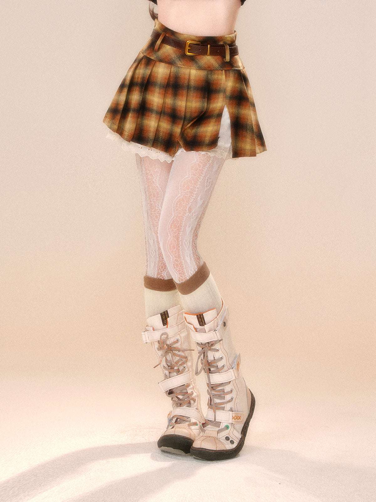 Young Eyes Retro Story Red Yellow Plaid Pleated Skirt