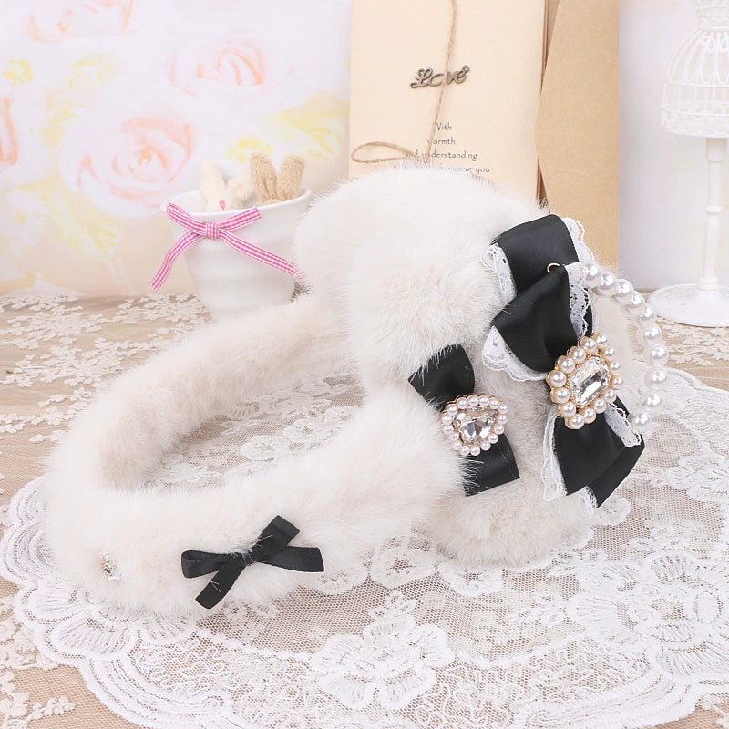 Jirai Kei Pink Black White Fur Winter Earmuffs - Sugarplum Store
