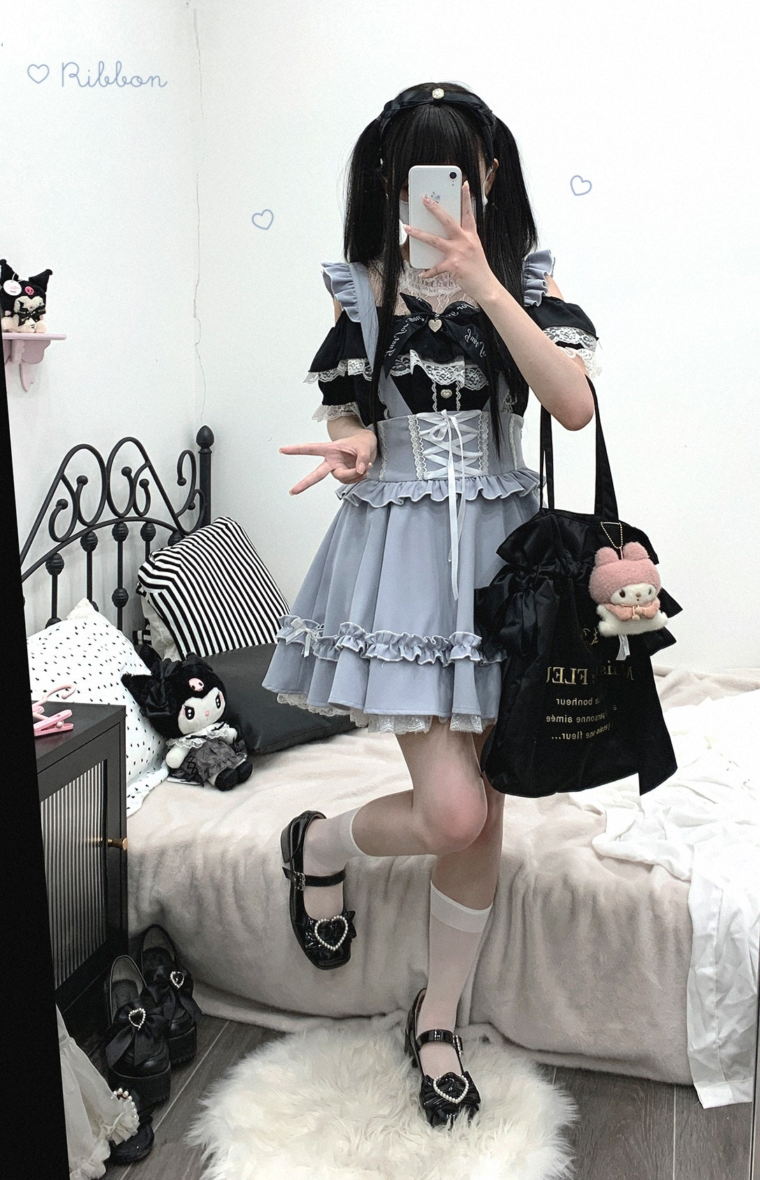 Kitten Bullet Jirai Kei Strappy Cake Lace Pink Black Blue Suspender Skirt - Sugarplum Store