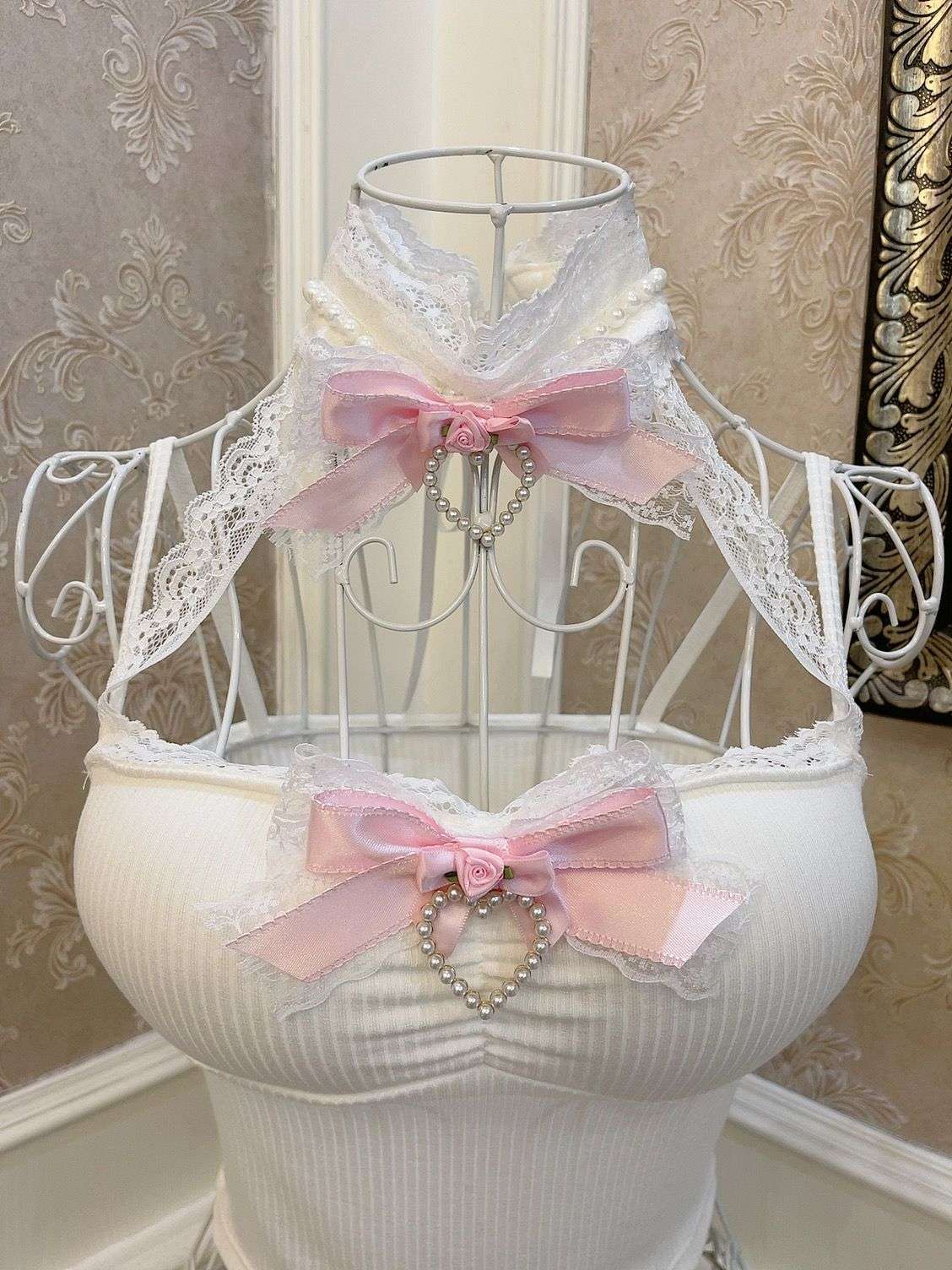 Sweetheart Princess Rose Halter Neck White Camisole Top