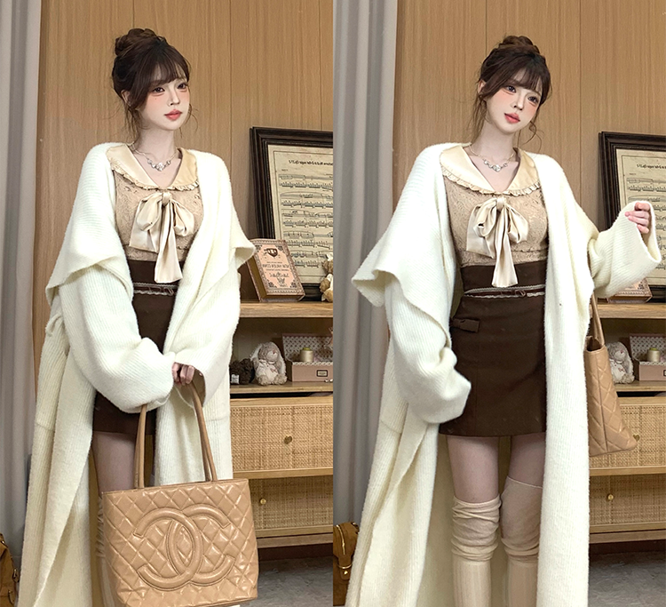 Lazy Girl Tokyo Lovers Blouse Top & Brown Skirt Two Piece Set - Sugarplum Store