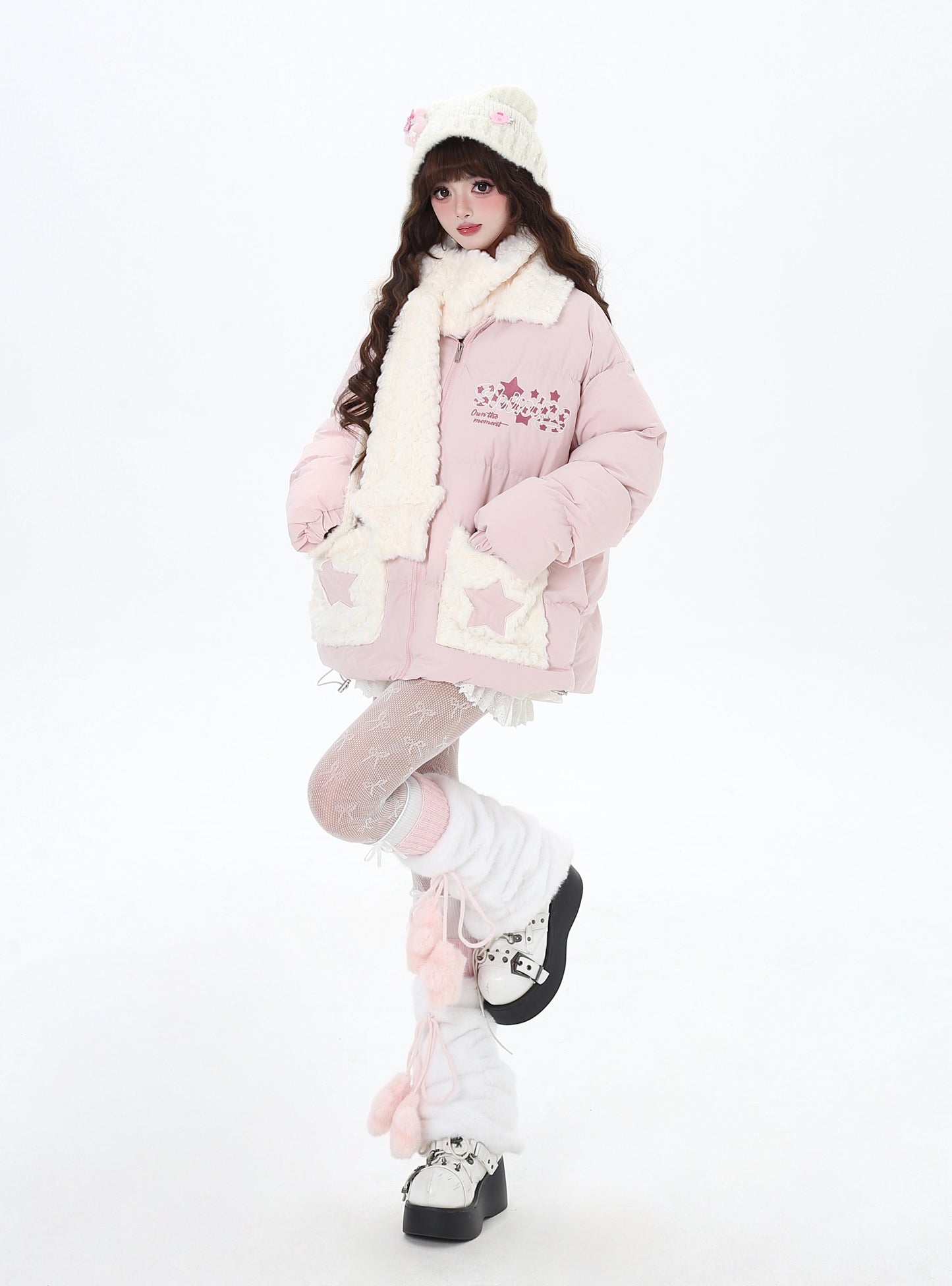 Crazy Girl Shiny Star Pink Blue Puffer Jacket & Scarf Set - Sugarplum Store