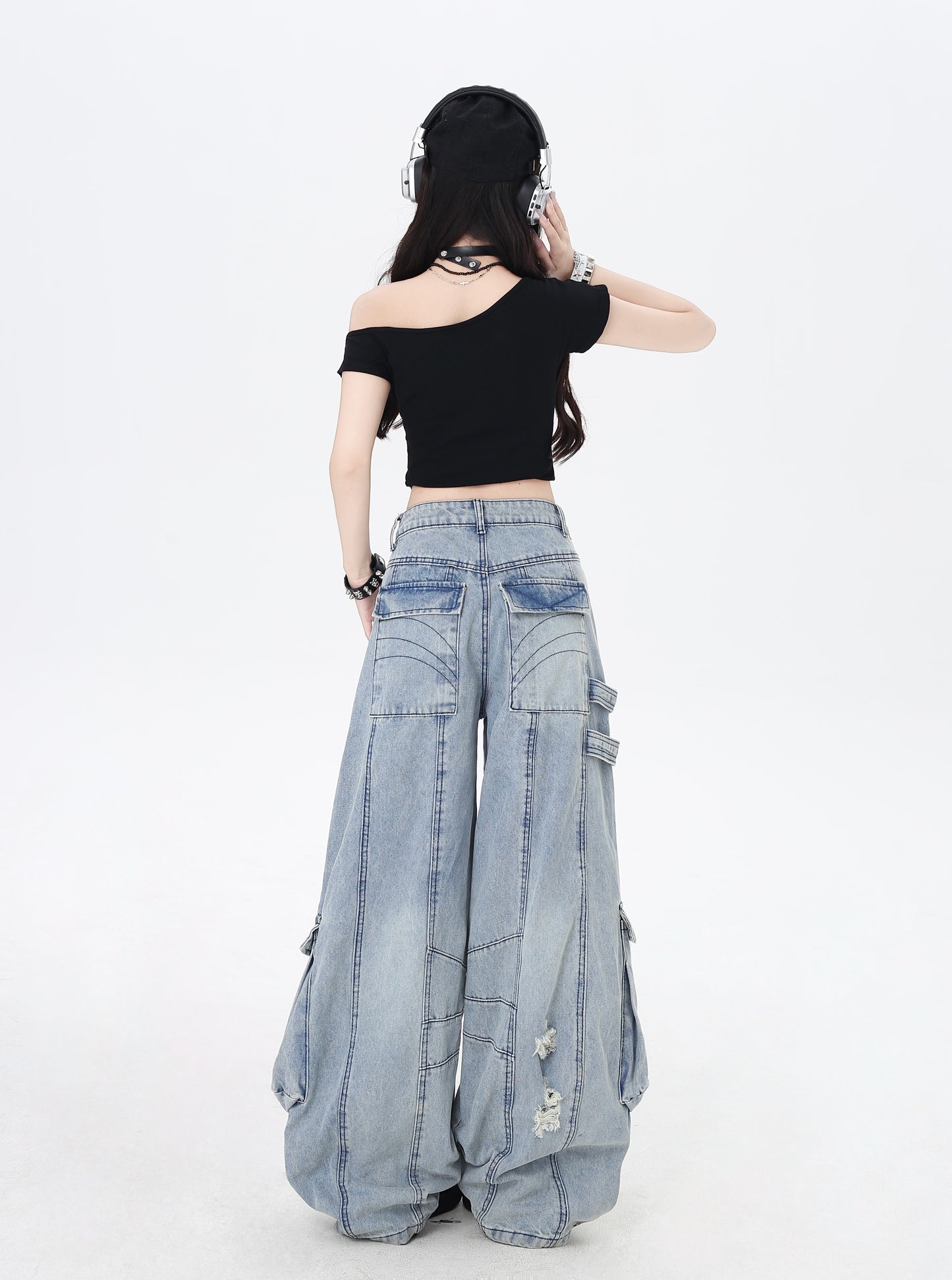 Crazy Girl High Street Black Blue Baggy Jeans - Sugarplum Store