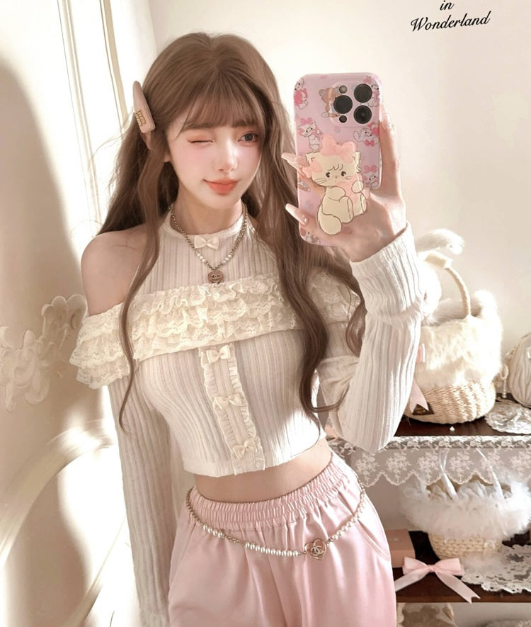 Sound of Spring Pink Cream Sweater Top - Sugarplum Store